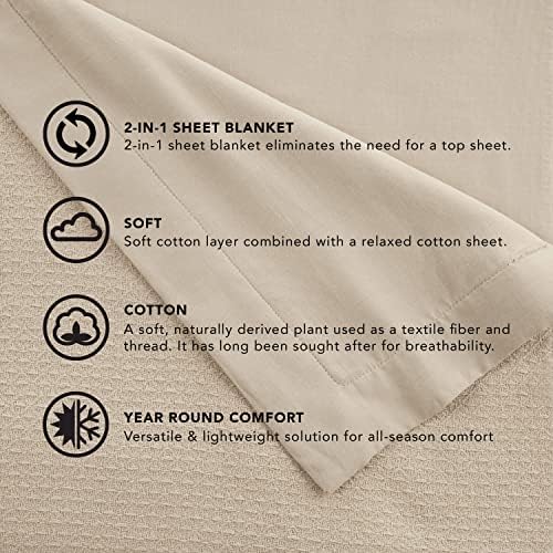 Vellux 100% Cotton Blanket - Soft, Breathable, Cozy & Lightweight