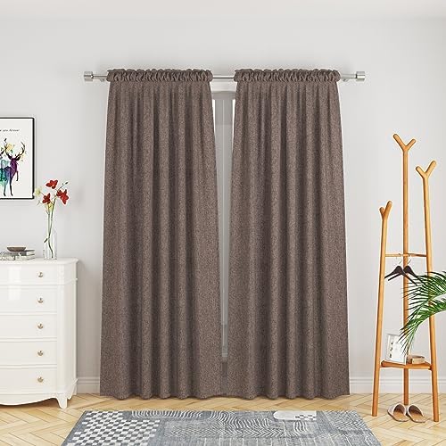 UPOPO Brown Curtains Kitchen Linen Textured 72 inch Length Living Room