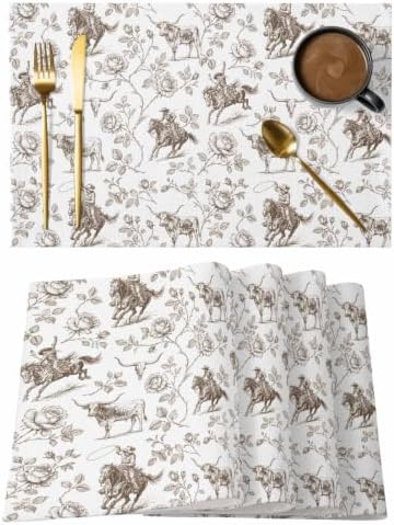 Cowboy Botanical Placemats Set of 6, Cotton Linen Fabric Place Mats