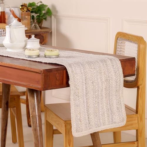 Handwoven Braided Jute Table Runner Reversible,Natural Farmhouse &