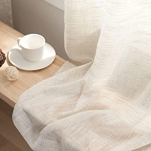 Linen Semi Sheer Curtains for Living Room 84" Natural Privacy Bedroom