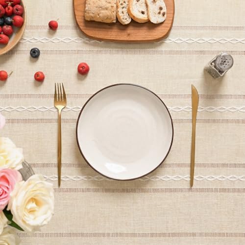 Horaldaily Beige Round Tablecloth, 70×70 Inch, Farmhouse Decor