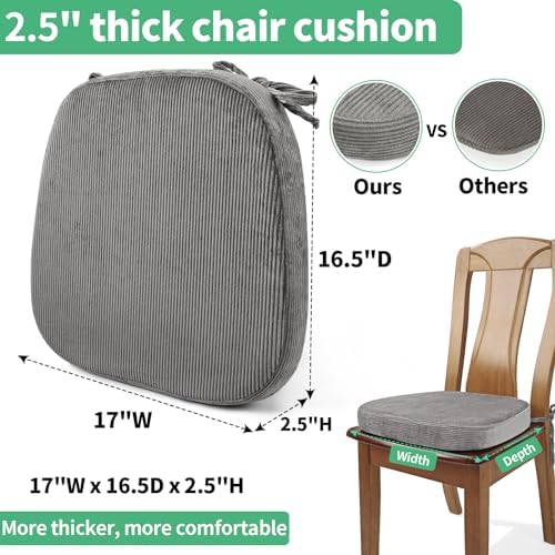 2.5" Thick Chair Cushions for Dining Chair, Corduroy High Density Foam