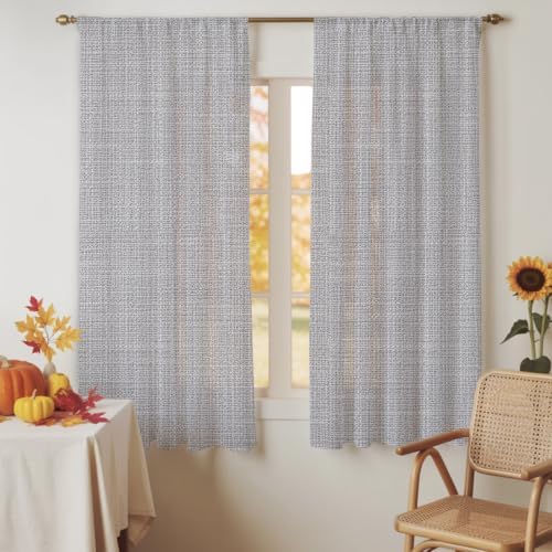 Grey Semi Sheer Curtains 63 Inch Length for Living Room Solid Color