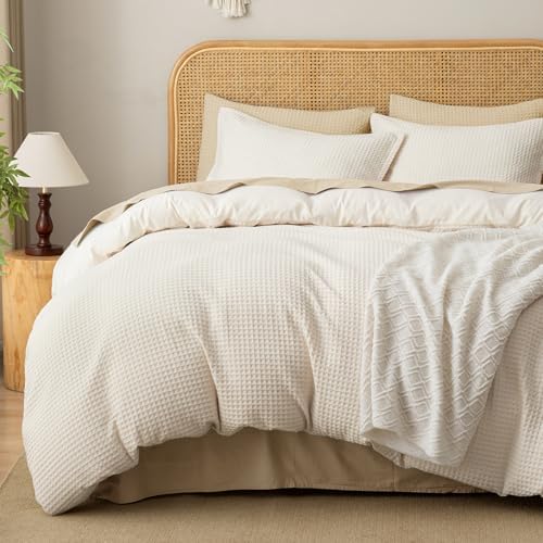 David's Home Textured Waffle Weave Duvet Cover Set, Twin, Cannoli