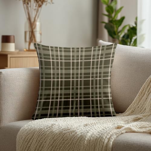 Gray Green Brown Cream Throw Pillow Covers, Trendy Modern Scottish
