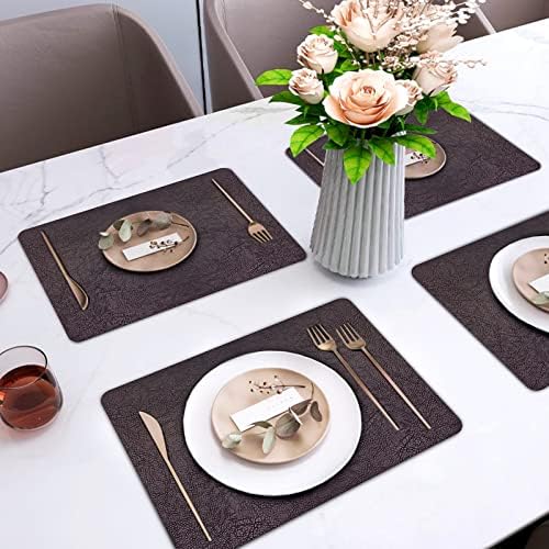 CAMAL 6PCS Double Sided Faux Leather Place Mats Stain Resistant PU