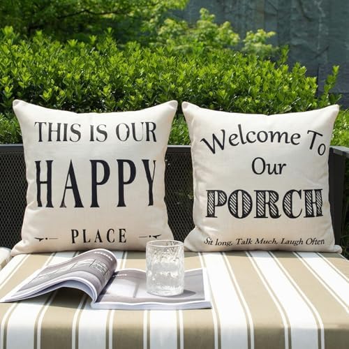 JOJOGOGO Welcome to Our Porch Outdoor Pillow Covers Waterproof 18x18