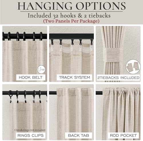 Natural Semi Sheer Curtains 108 Inches Long for Living Room, Luxury