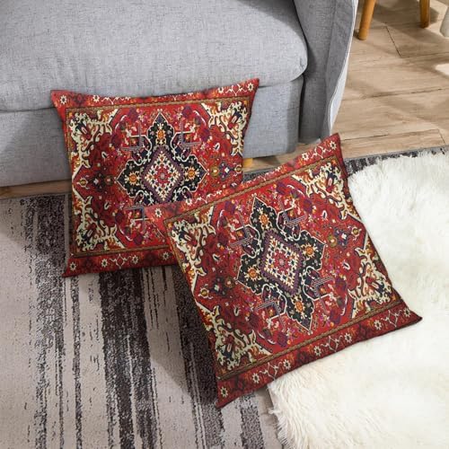Britimes Throw Pillow Covers Set of 2, 18 x 18 Inch, Tribal Red