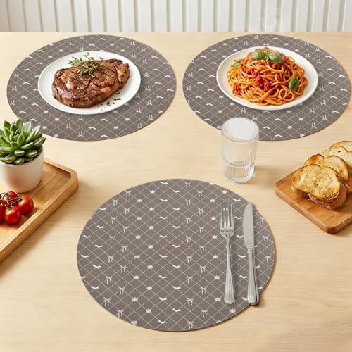 Minimalist Grey Faux Leather Placemats Set of 6, 15in, Waterproof Heat