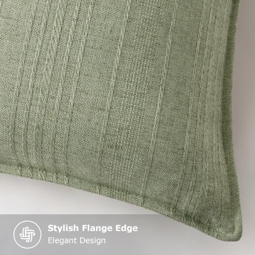 decorUhome Sage Green Textured Linen Throw Pillow Covers 20x20 Set of