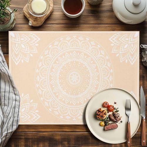Placemats Set of 6, Beige Boho Cotton Linen Place Mats, Farmhouse