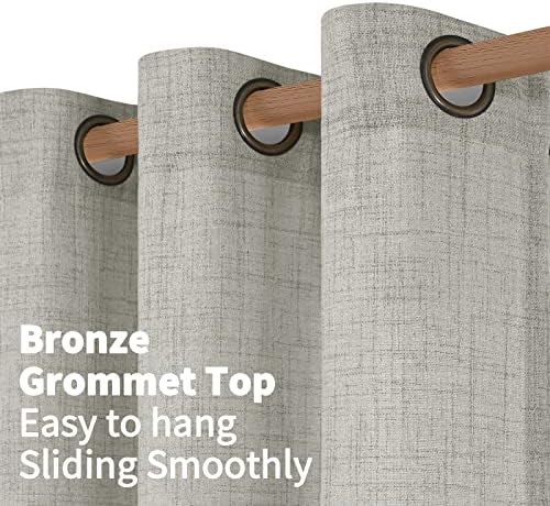 YoungsTex Light Grey Linen Curtains 63 Inches Long 2 Panels