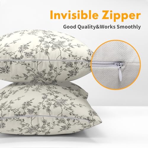 Floral Pillow Covers 20x20 Inch Black and Cream Outdoor Decorative
