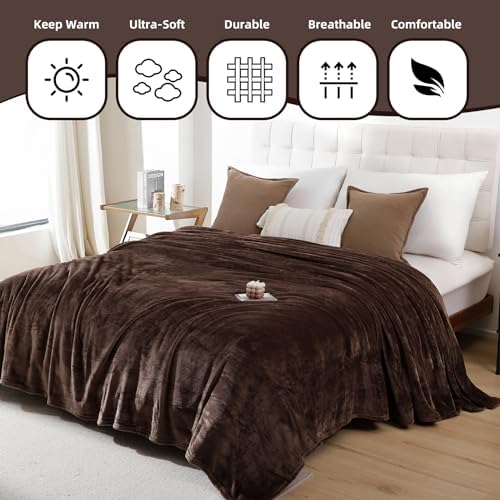 Brown King Size Fleece Throw Blanket for Bed Couch,Soft Cozy Blankets