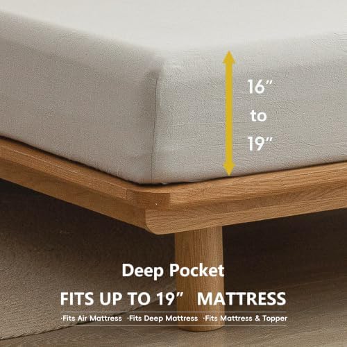 BESTOUCH 100% Washed Cotton Linen Feel Sheet Set, Solid Linen Grey