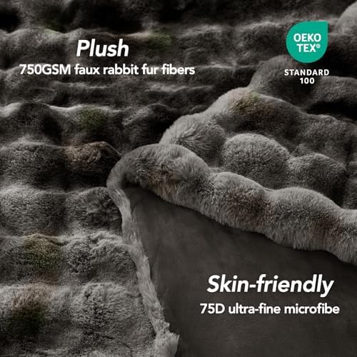 L'AGRATY Faux Rabbit Fur Throw Blanket for Couch, 60'' x 80'', Tie-Dye