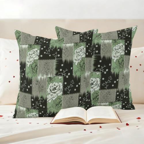 Olive Green Florals Outdoor Pillow Covers 18"x18" Set of 2,Waterproof