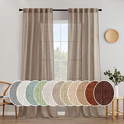 MIULEE Taupe Linen Curtains 52x96 Inch with Textured Linen Window