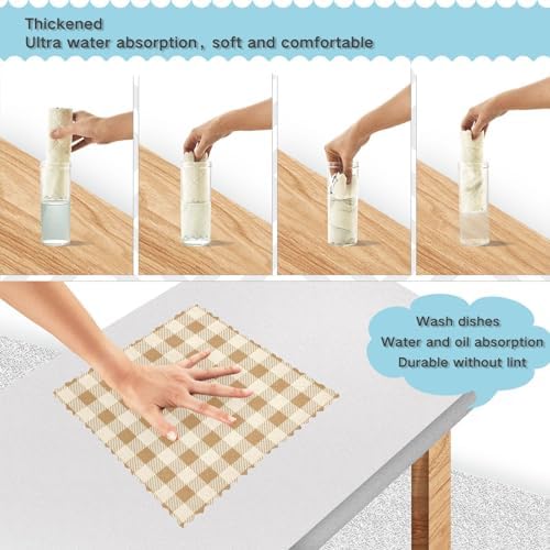 Dish Towels Beige Gingham Netural Absorbent Cotton Kitchen Towels