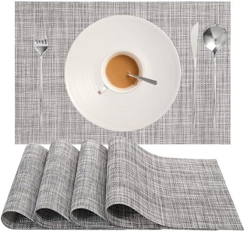 Zupro Gray Placemats Set of 4 Woven PVC 18"x12" for Indoor Outdoor