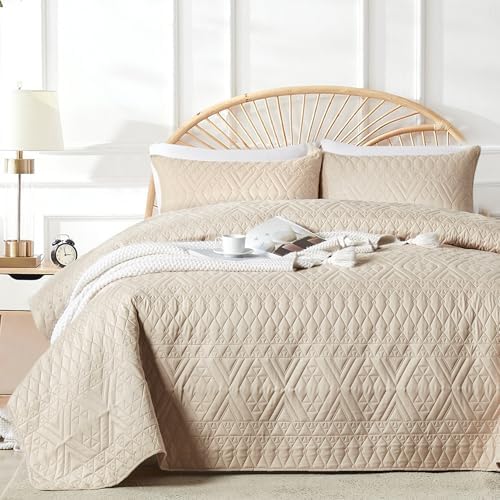 akkialla King/Cal King Size Quilt Bedding Set,Beige Lightweight