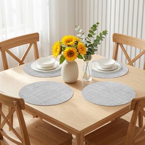 Minimalist Gray Faux Leather Placemats Set of 6, 15in, Waterproof Heat