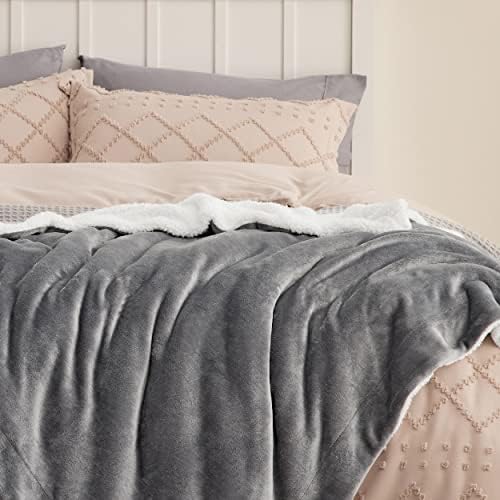 Bedsure Sherpa Blanket Grey King & Cotton Waffle Blanket White King