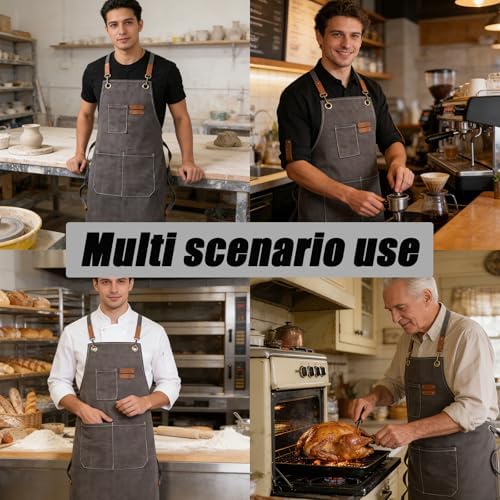 Cross-Back Chef Apron for Men Women with 3 Pockets, Cotton Canvas