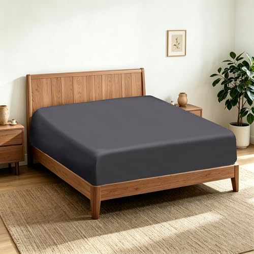 2 Pack King Fitted Sheets, 100% Egyptian Cotton, Dark Grey