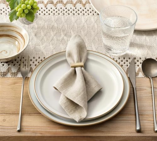 ZeeMart Macrame Side Trim Boho Woven Table Runner, Jute 12x108 Inch