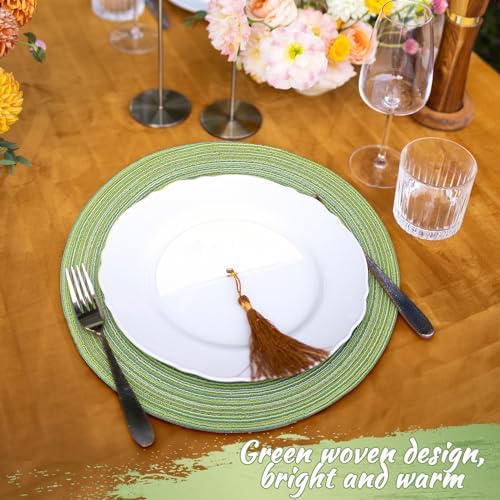 12 Pcs 12 Pcs Round Placemats 14.2 Inch Woven Braided Placemats, Sage