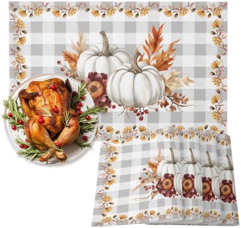 Grey Fall Placemats Set of 8,Cotton Linen Fabric Place