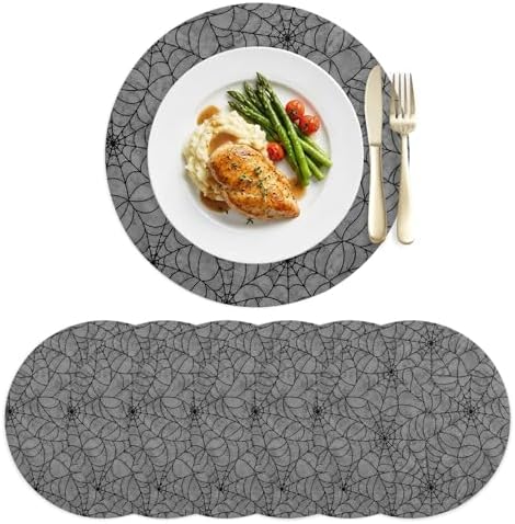 Minimalist Webs Faux Leather Placemats Set of 6, 15in, Waterproof Heat