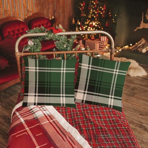AOFANGGO Christmas Plaids Pillow Covers 18x18 Set of 2 Green Black