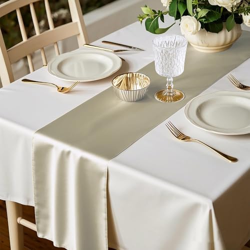 Pack of 10 Ivory Table Runners for Party, Satin Fabric 12 x 108 Inches