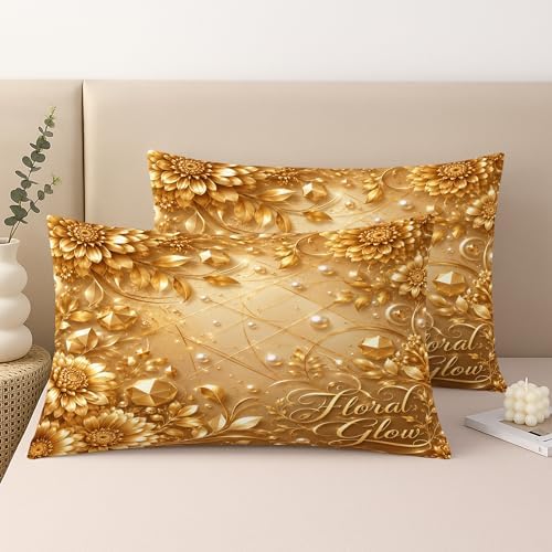 Sunflower Throw Pillow Covers Set of 2, Elegant Glamorous Leaves