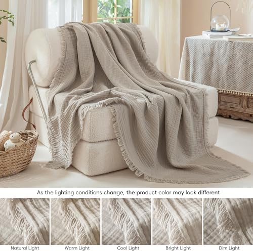 Muslin Fringe Blankets for Adults: 100% Cotton Cloud Soft King