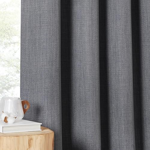 NICETOWN Charcoal Gray Linen Room Darkening Curtains for Bedroom