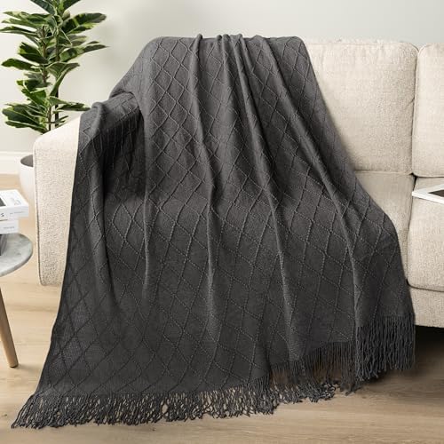 PAVILIA Dark Gray Knit Throw Blanket, Soft Knitted Farmhouse, 50x60