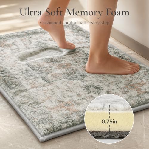 sarben Memory Foam Bathroom Runner Rug 60"x24" Non Slip Washable,Gray