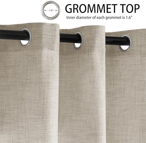Extra Long Linen Curtains Light Filtering 100Wx120L Sand Beige 2 Panel