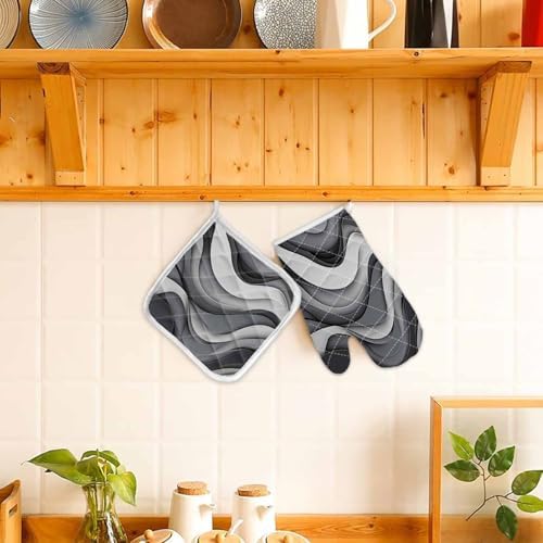 Quilted Cotton Terry Cloth Oven Mitt, Pot Holder Black Grey Gradient