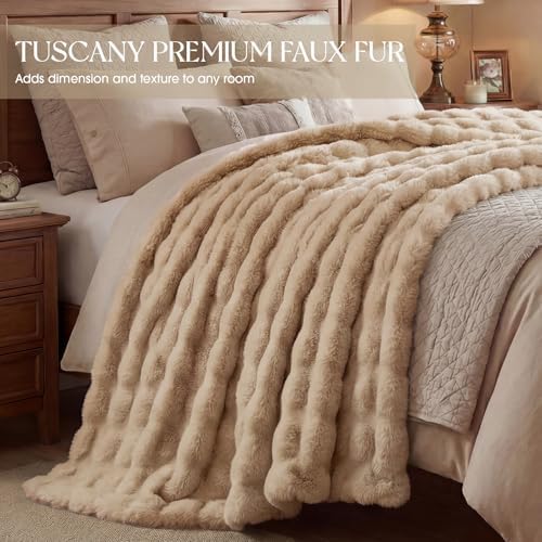 Luxury Fluffy Faux Fur Throw Blanket, Soft Plush Thick Minky Bubble