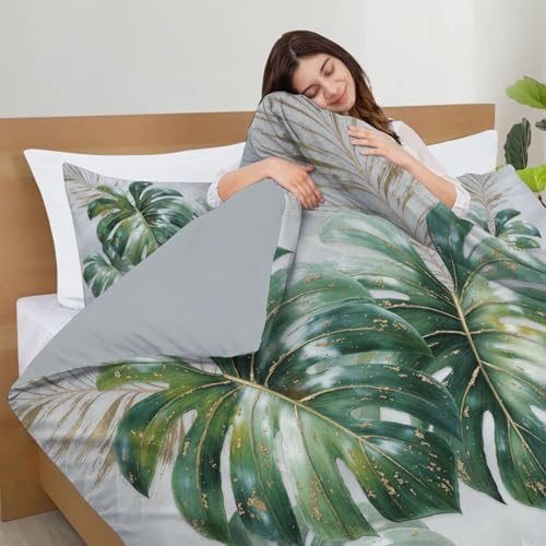 Luxurious Tropical Monstera Duvet Cover King 3Pcs, Breathable