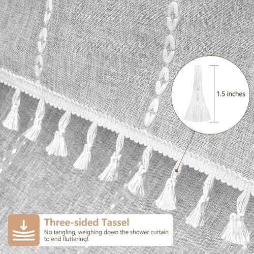 Seenus Boho Chic Shower Curtain Heavyweight with Tassels, Grey Linen
