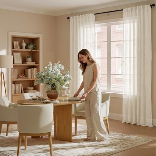 NICETOWN Semi Sheer Linen Curtains for Living Room, Grommet Light