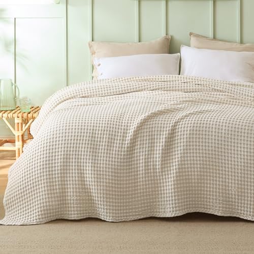 Bedsure Cooling Cotton Waffle Blanket Bundle Cooling Sheets King
