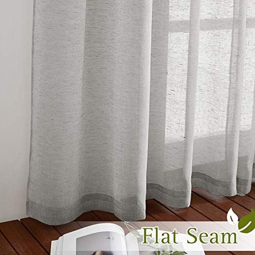 NICETOWN Linen Textured Semi Sheer Curtains 63 inches Length, Eyelet